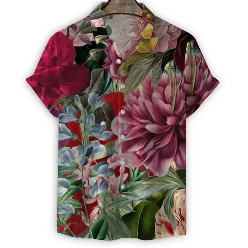 

Модная рубашка с 3d принтом и цветочным лацканом, мужские летние гавайские рубашки с короткими рукавами и цветочным принтом, крутая уличная свободная блузка на пуговицах, топы, одежда