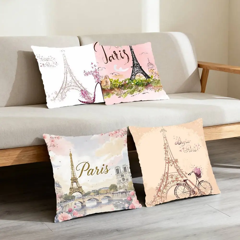 Vintage Eiffel Tower Pillow Case Cushion Cover Polyester Pillowcase Decorative Sofa Cushion Pillowcase Home Decor