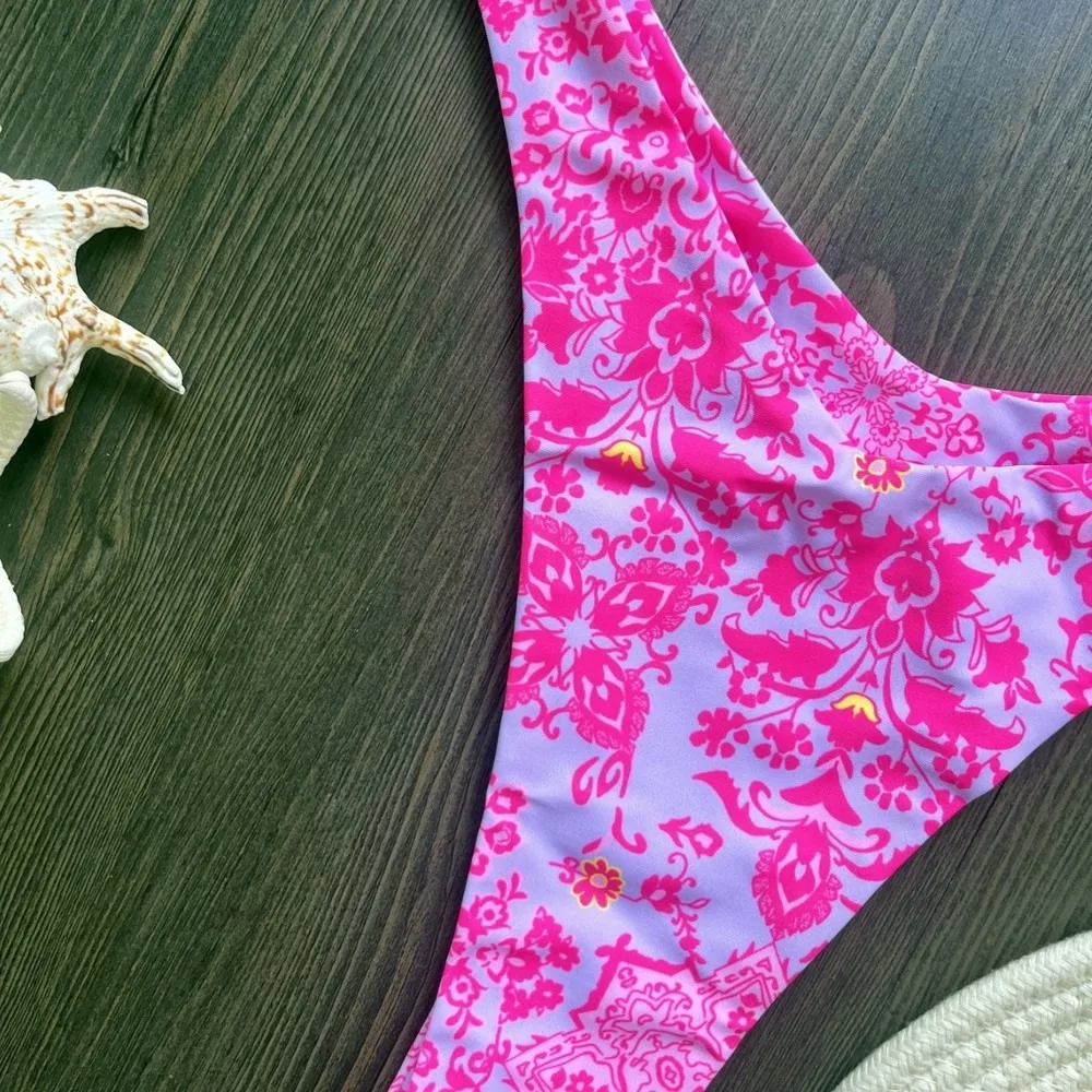 Sexy Floral Print Bikini Set Women Backless Two Piece Swimsuit Beachwear Summer Bikini Set Women's Swimsuit Beach Swim Wear Bath