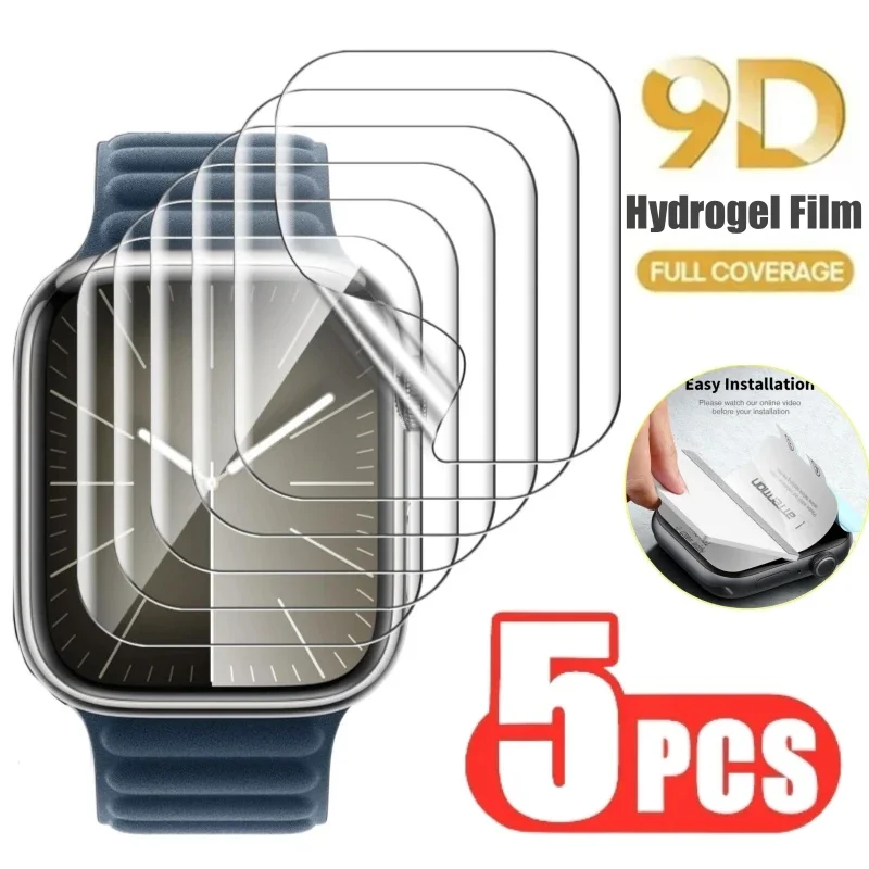 5PCS Displayschutzfolie Hydrogelfolie für Apple Watch Ultra 9 8 7 6 SE 5 4 40mm 41 44 45 49mm HD Klare Schutzfolie für iWatch