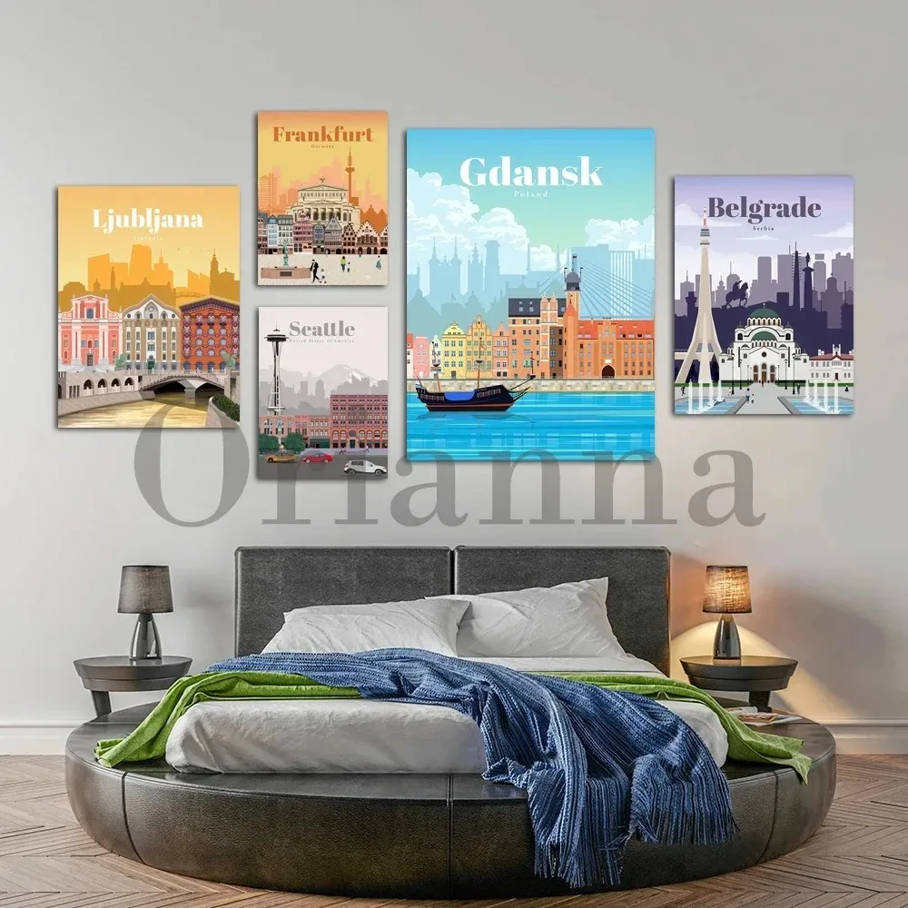 Petra, Potsdam, Ljubljana, Frankfurt, Galway, Hong Kong, Bucharest, Seattle, Gdansk, Vilnius, Belgrade Travel Poster Wall Print