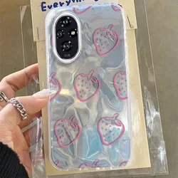 Laser Cartoon Cherry Strawberry Floral Case For Honor 200 Lite X5 Plus Floral Fruit Cat Girl Ripple Gloss PC Phone Cover Cases