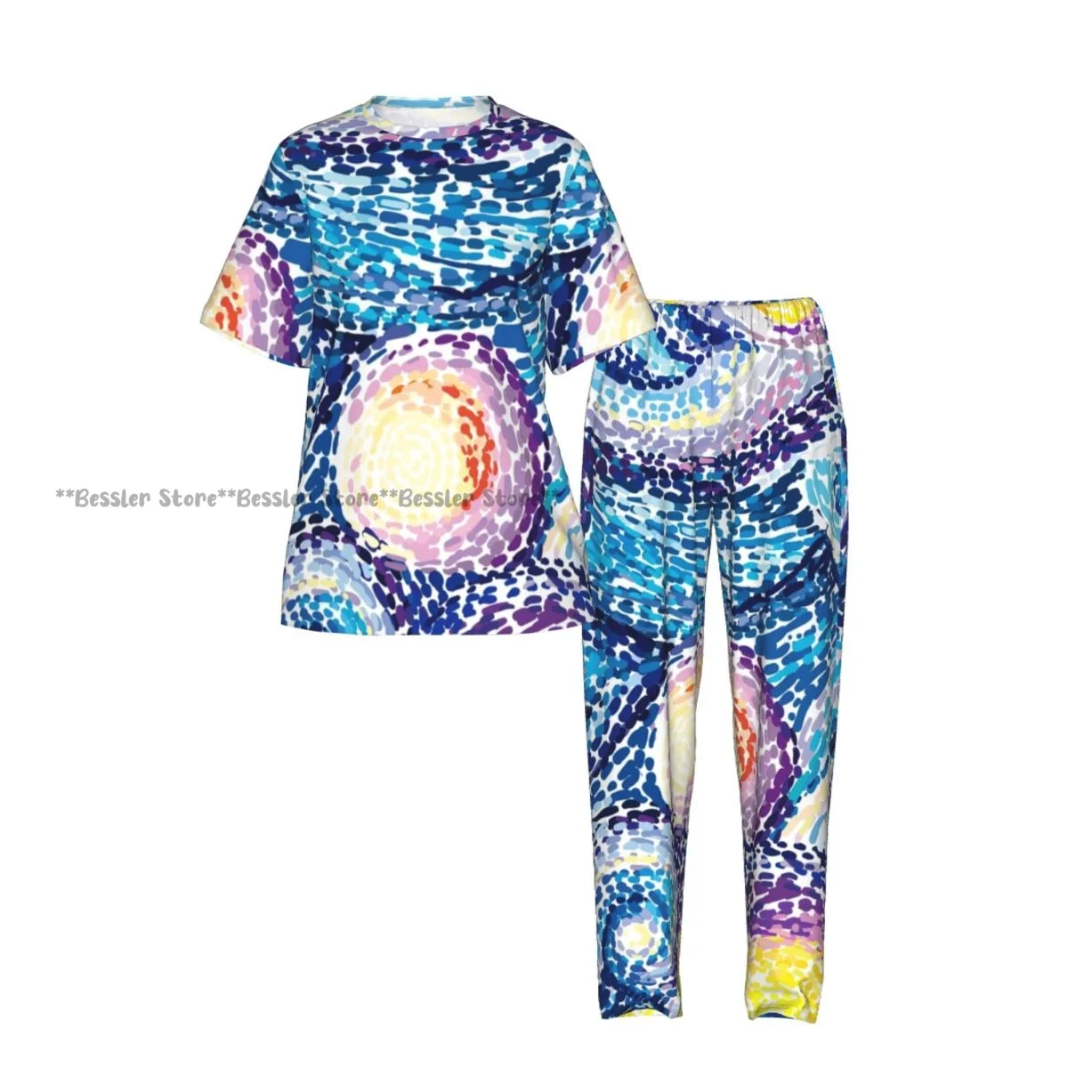 Women's 2-piece set Night Sky Stars Dots And Points Pajamas Short sleeved Top and Pants Sleepwear