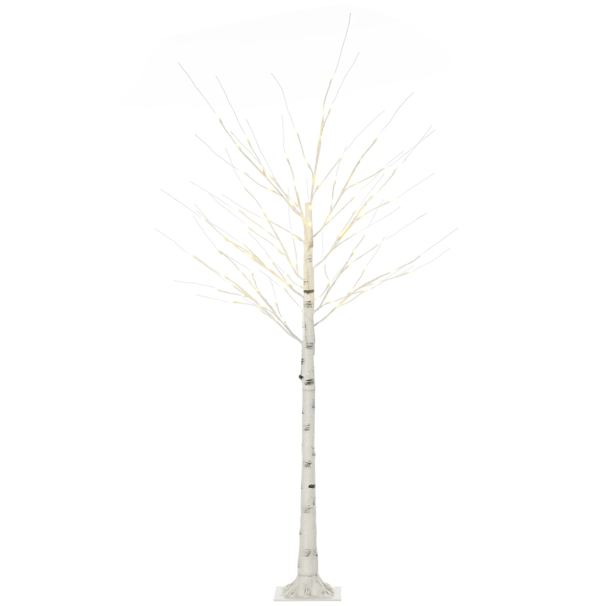 HOMCOM Birch Tree Height 180 cm with 96 LED lights IP44 warm white flexible branches and Base tree lamp indoor Christmas decoration 22x22x180 cm White