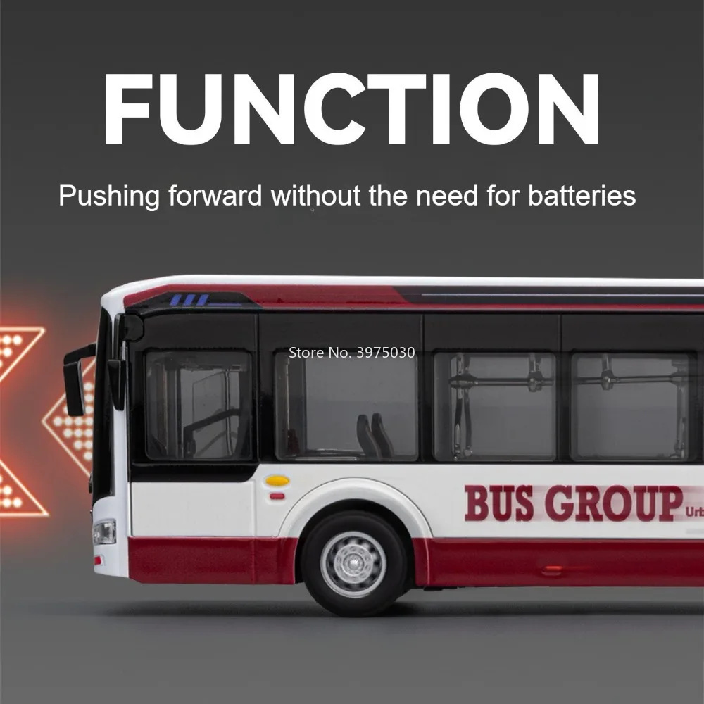 1:42 novos modelos de ônibus de energia carros brinquedo liga diecast roda puxar para trás ônibus em miniatura com veículo de música leve meninos brinquedos educativos