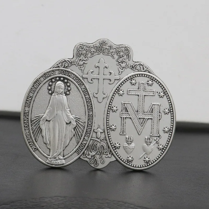 Metall Retro Handwerkskunst Home Desktop Folding Ornament Maria Emaille Gedenkabzeichen