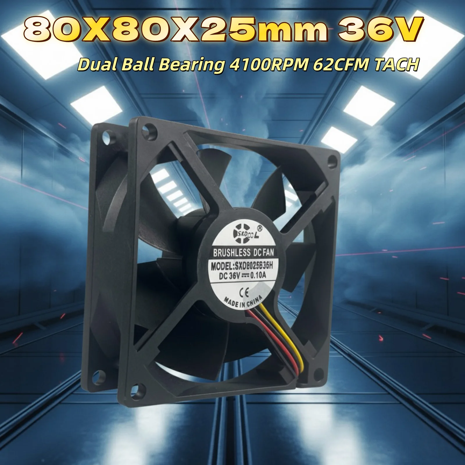 

Вентилятор 36 В, 80 мм для бесщеточного вентилятора постоянного тока SXD8025B36H, 0,10 А, 80x80x25 мм, 3-контактное осевое охлаждение, промышленный вентилятор с высоким потоком воздуха, 4100 об/мин, 62 куб. футов в минуту