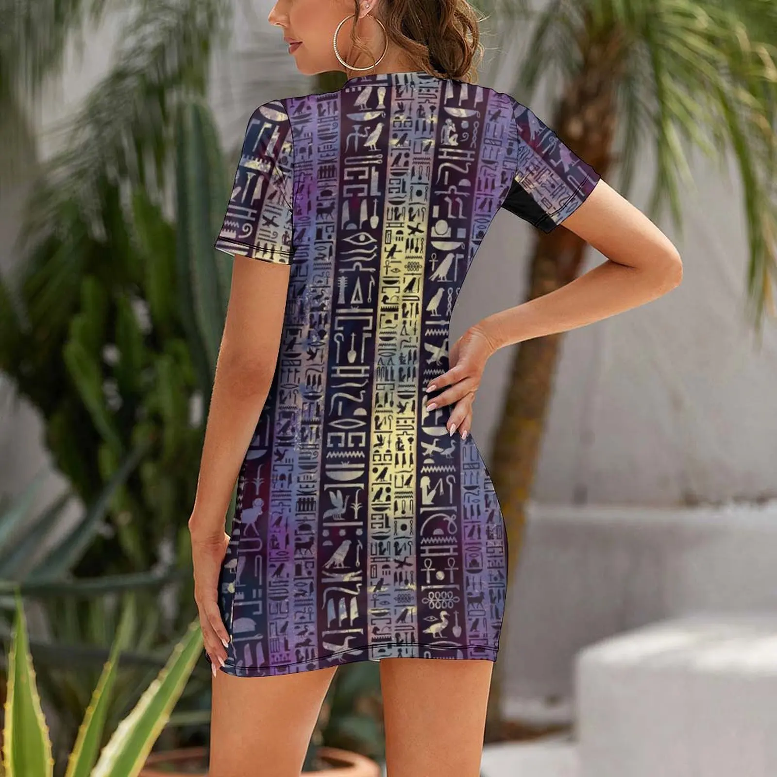 Egyptian hieroglyphs on purple violet painted texture Short Sleeved Dress dresses with long sleeves Dress