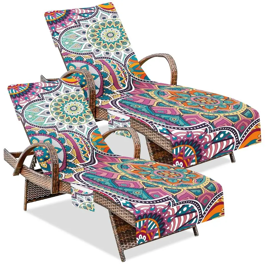 

Lounge Chair Covers 2 Pcs, Bohemia Beach Chair Cover with Pockets, Courtyard Cover, Sun Lounger Covers for Outdoor Sunbathing T