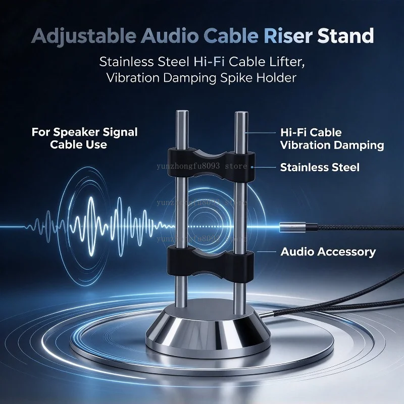 Adjustable Audio Cable Riser Stand – Stainless Steel Hi-Fi Cable Lifter with Vibration Damping Spikes for Speaker, Signal Cable