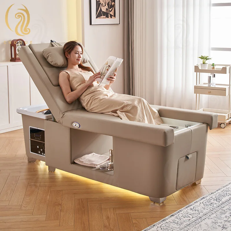 Chuque Adjustable Genuine Leather Salon Spa Bed Electric Lift Stainless Steel Frame Multi-functional Beauty Bed For Salon Use