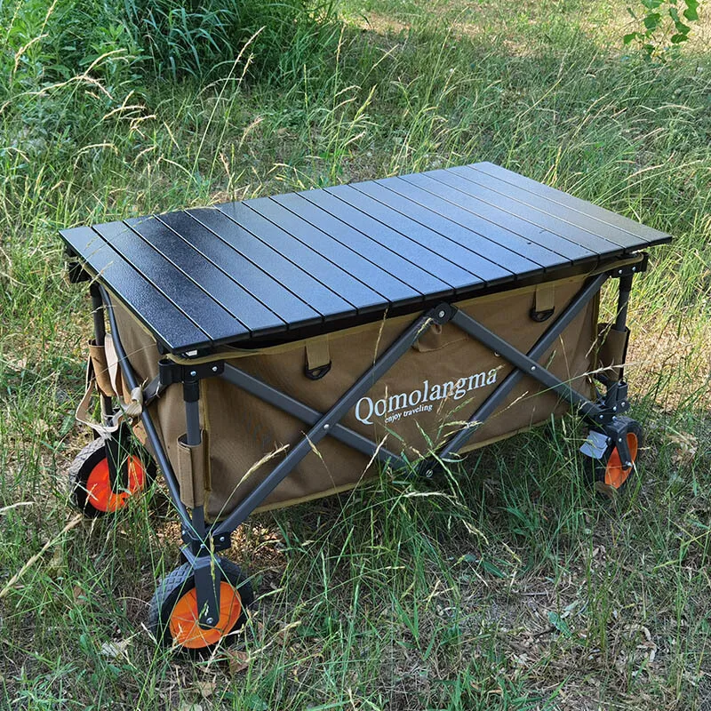 Outdoor Camping Portable Folding Roll Up Table Board Plate Trolley Wagon Wood Grain Aluminum Alloy Picnic Desk Top Glamping Gear