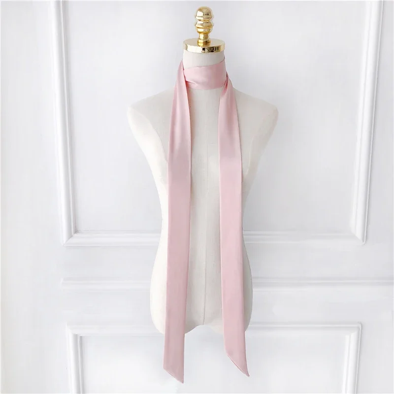 Satin Silk Narrow Scarf Neckerchief Solid Neck Scarves Long Silk Thin Scarf Head Neck Hair Band Bag Ribbon Headbands DIY - Detail 1