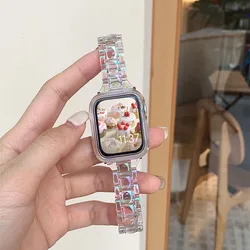 Rainbow Laser Transparent Band For Apple Watch 7 41mm 45mm 38 40mm 42 44mm Glacier Strap Women Bracelet For iWatch 7 6 5 4 3 2