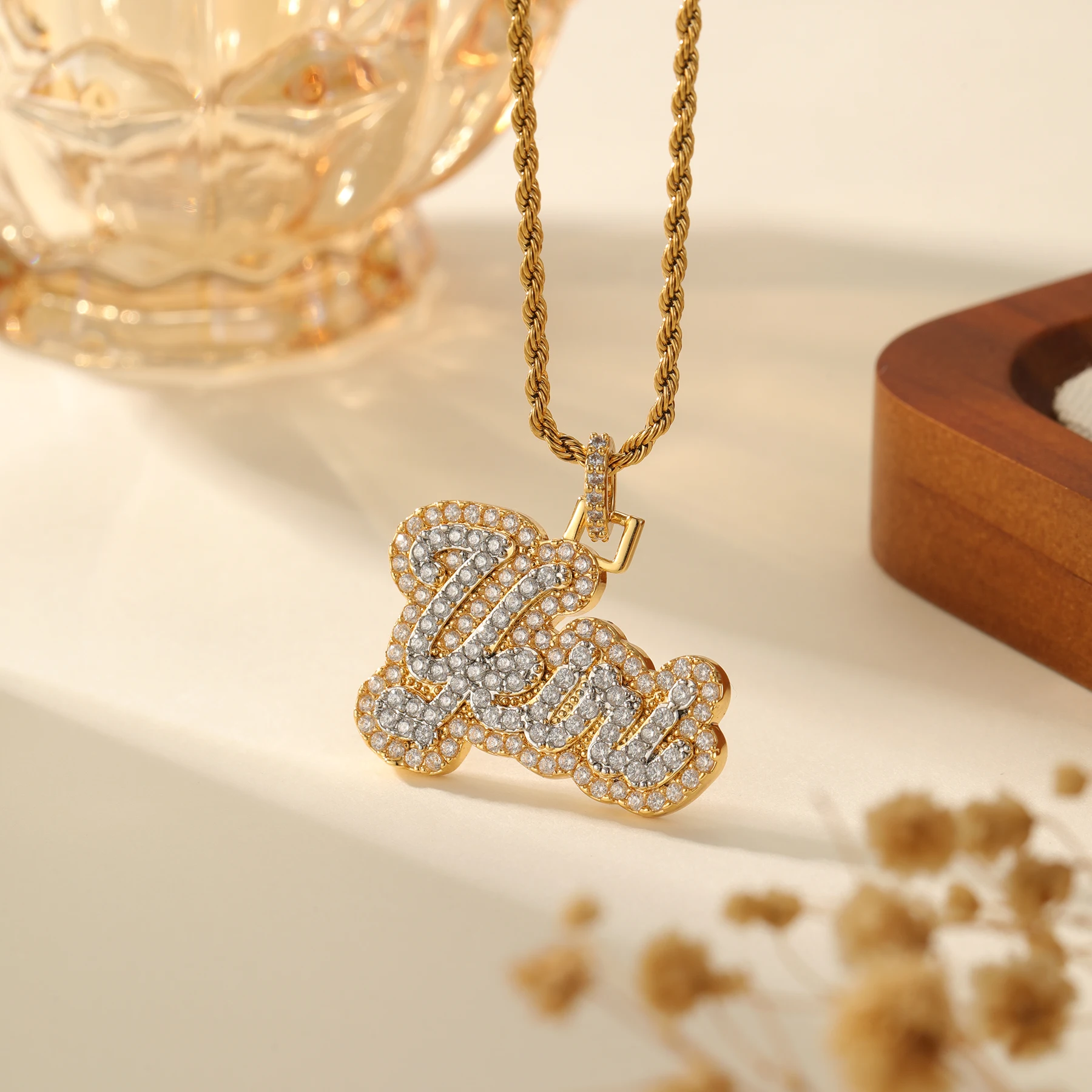 

3D Zircon Letter Necklace Color Blocked Pendant Custom Name Charm Double Layer Zircon HipHop Jewelry Personalized Gift for Men