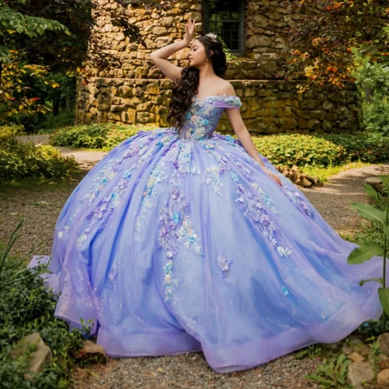 

Lavender Shiny Princess Sweet 16 Dress Dress Quinceanera Dresses Applique Lace Beads Tull Party Birthday Vestidos 15 De Anos