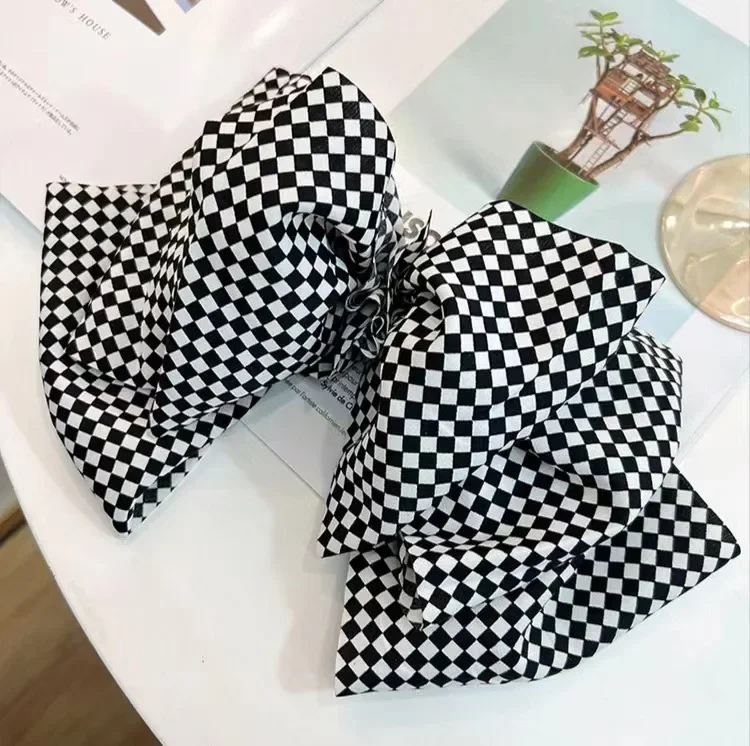 Korean Big Size Plaid Bow Hair Pin New Spring Hair Clips Elegant Barrettes Headwear Girls Women Hair Accessories