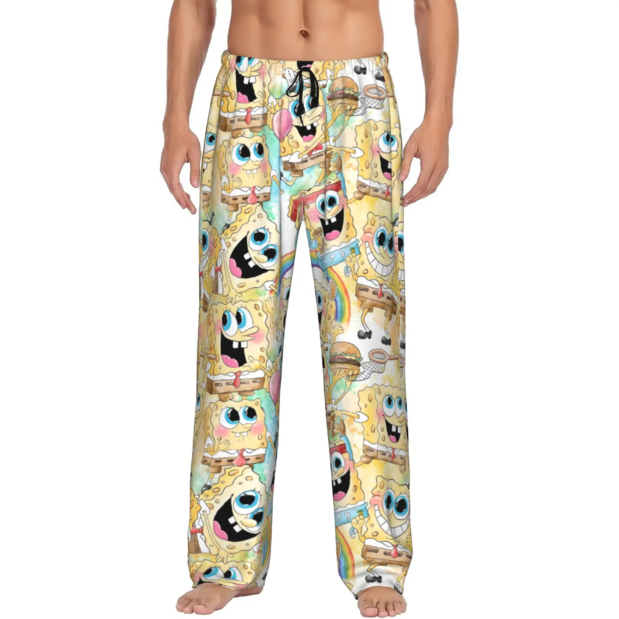 Custom S-Sponges Anime Bobes Pajama Pants for Men Cartoon Star Lounge Sleep Stretch Sleepwear Bottoms with Pockets