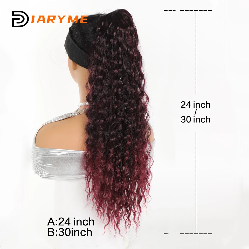 Drawstring Clip In Ponytail Extensions For Black Women Synthetic 24/30 Inch Afro Kinky Curly Ponytail Hair Extension