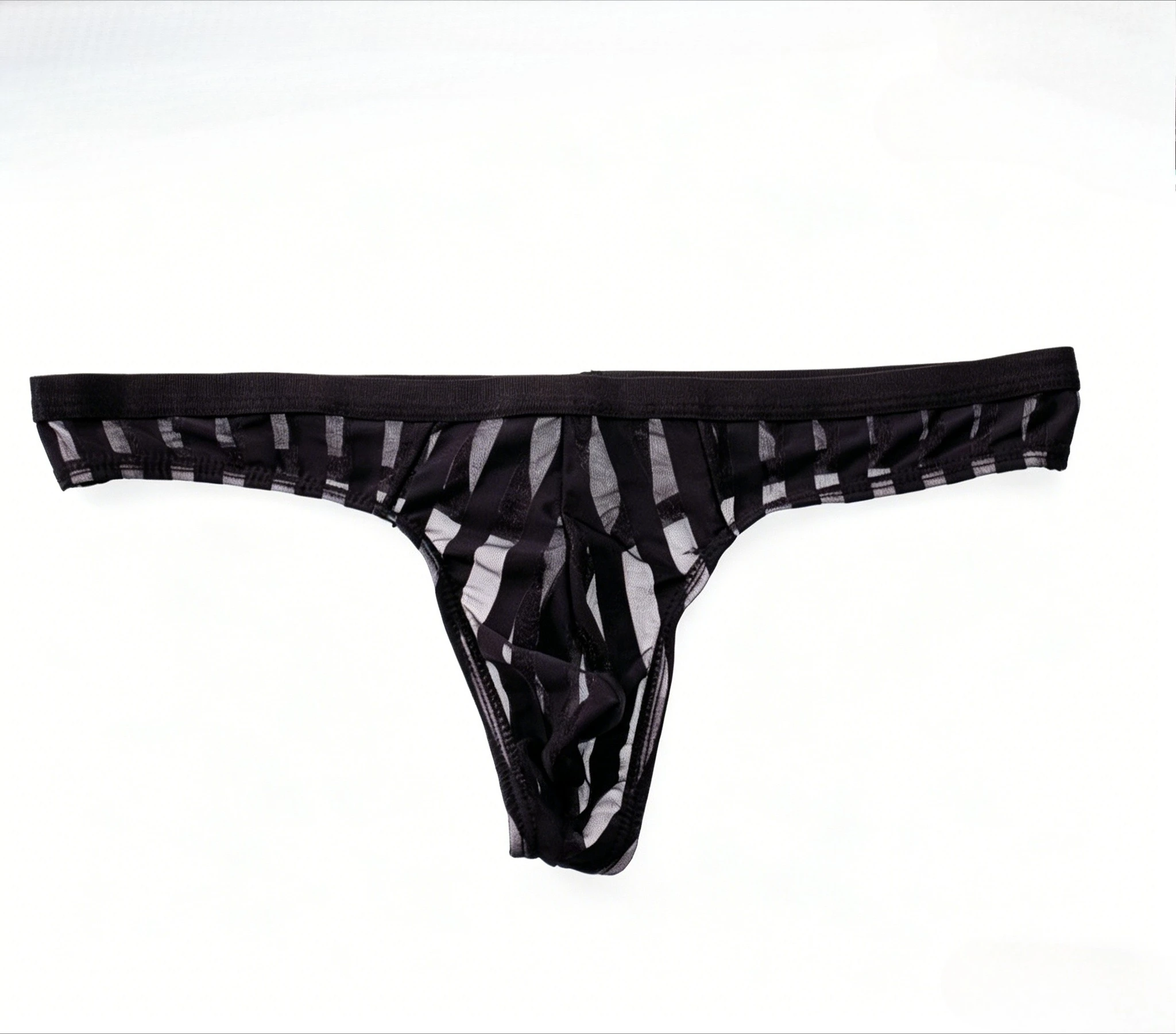 Men's Bulge Thong Striped Sheer Mesh Gays Erotic Low Rise U-Pouch Breathable See-Through Underwear Erotic Full Transparent Tanga