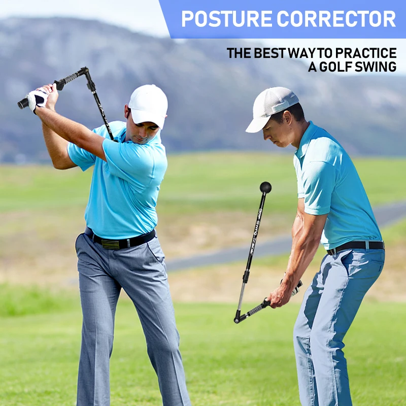 Folding Golf Swing Trainer Stick, Posture Corrector, Practice Swing Training Aids, Upgrade with Rubber Rope, Strength Exercises