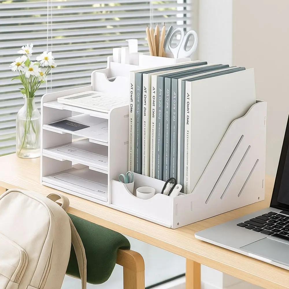

Large Capacity File Storage Rack Space Saving Thickened Desktop Organizer Partition Design Multi-Layer Desktop Storage Box