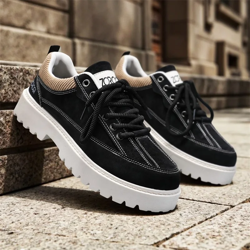 

Spring Autumn New Men Casual Shoes with PU Thick Sole Increased Height Anti Slip Comfortable Fashionable Work Shoes