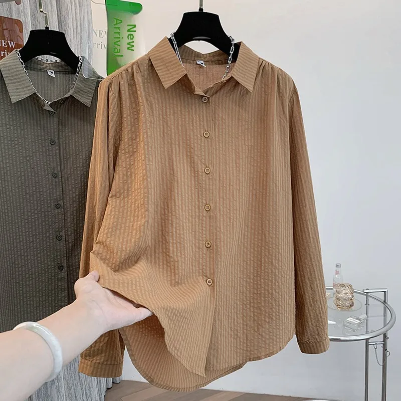 

Artistic Agel Stripe Cotton irt Women Spring Autumn New Loose Casual Versatile Pure Cotton Long Sve Blouse Top