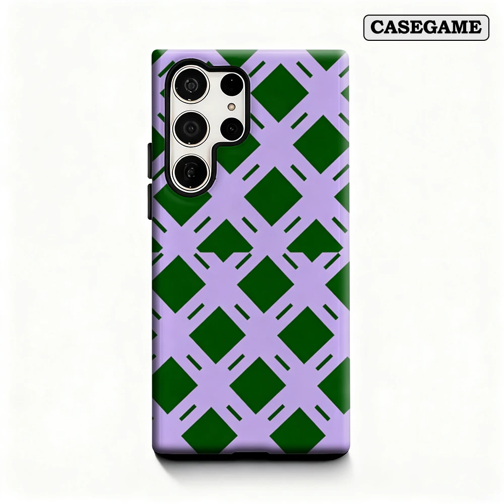 Casegame Phone Case for Samsung Galaxy S25 S26 Ultra S24 S23 Ultra Plus Shockproof Double Layer Green Lilac Diamond Grid Cover