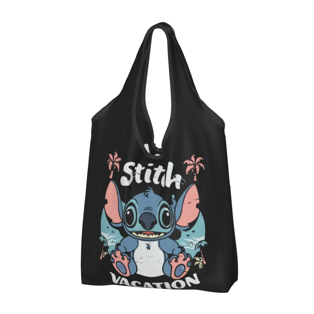 Custom Stitch On Vacation Groceries Shopping Bags Funny Shopper Tote Shoulder Bags Large Capacity Portable Disney Handbag