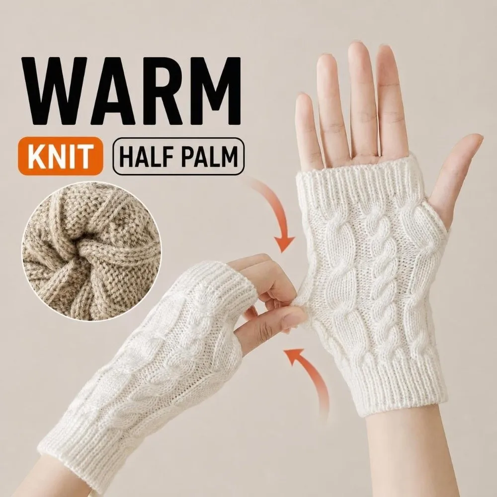 Women Girls Arm Warmers Fingerless Gloves Thick Warm Elastic Button Mitten Twist Long Knitted Gloves