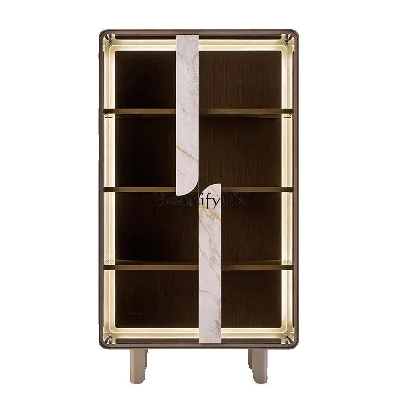 

ld 38 Italian minimalist glass door wine cabinet paint display solid wood storage side cabinet against the wall