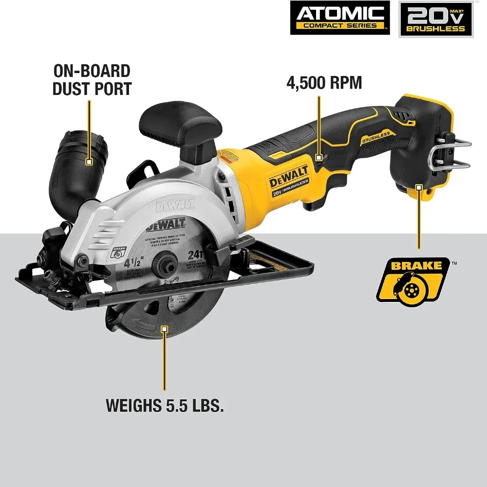 DEWALT DCS571 Kit Brushless Cordless Compact 115MM(4-1/2 in.) Circular Saw 18V Lithium Power Tools ATOMIC™ With Battery Charger