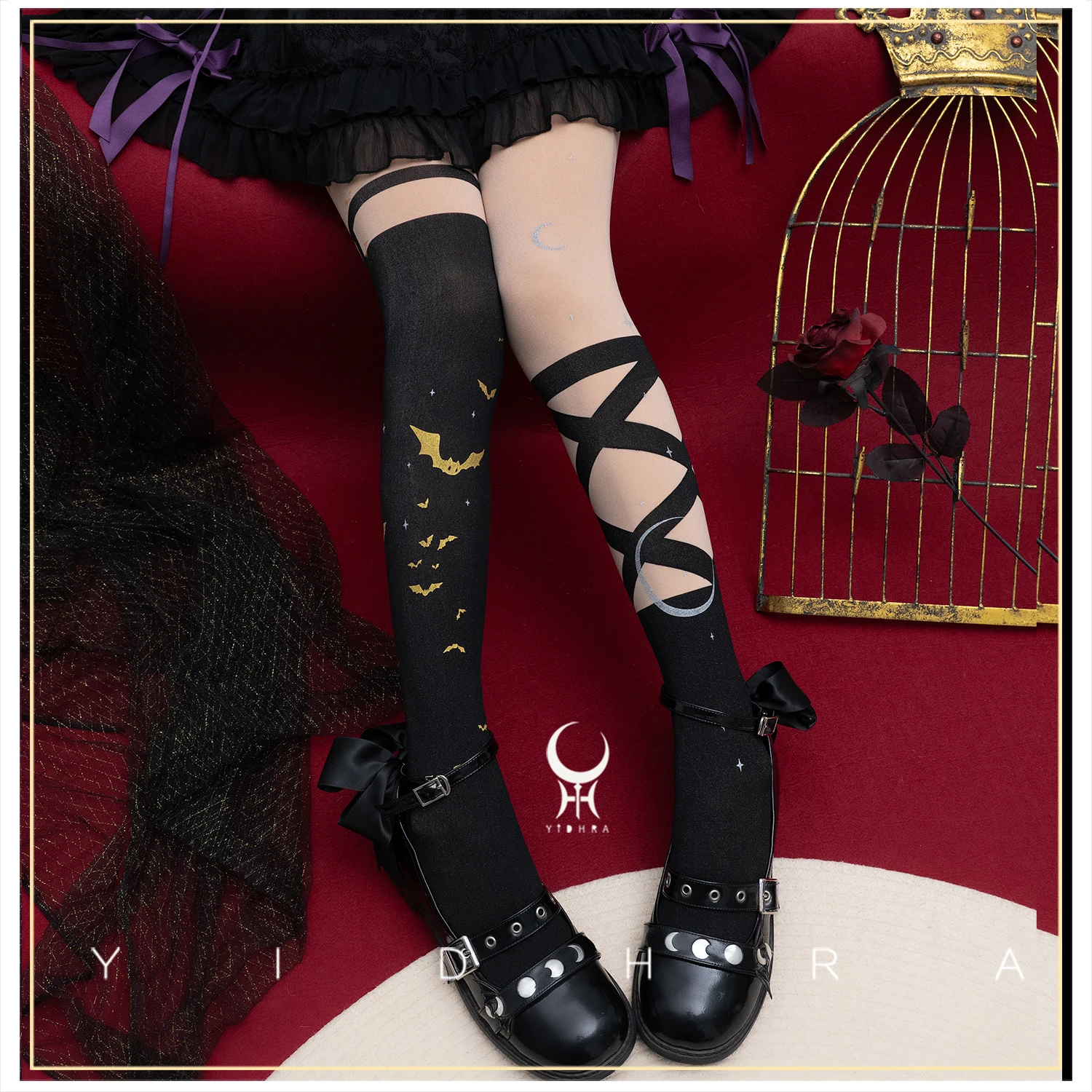 

Gothic Lolita Tights Halloween Bat Patterned Pantyhose by Yidhra ~ Night of the Little Bat