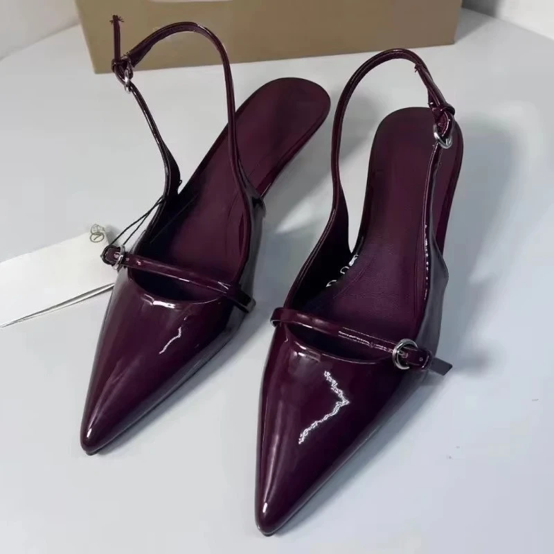 Pointed Toe Buckle Strap Ladies Sandals Solid Shallow Fashion Sexy Party Slingbacks 2025 Summer High Heeled Shoes Woman