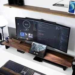 Solid Wood Monitor Stand Black Walnut Desktop Storage Shelf Minimalist Modern Stable Height Increase Rack For Computer Screens