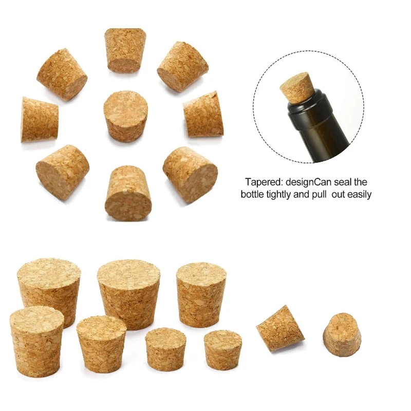 100~5pcs Conical Glass Bottle Stopper Home Brew Wine Jar Plug Beer Bottle Oak Cork Pudding Container Wood Lid Bottl Cap