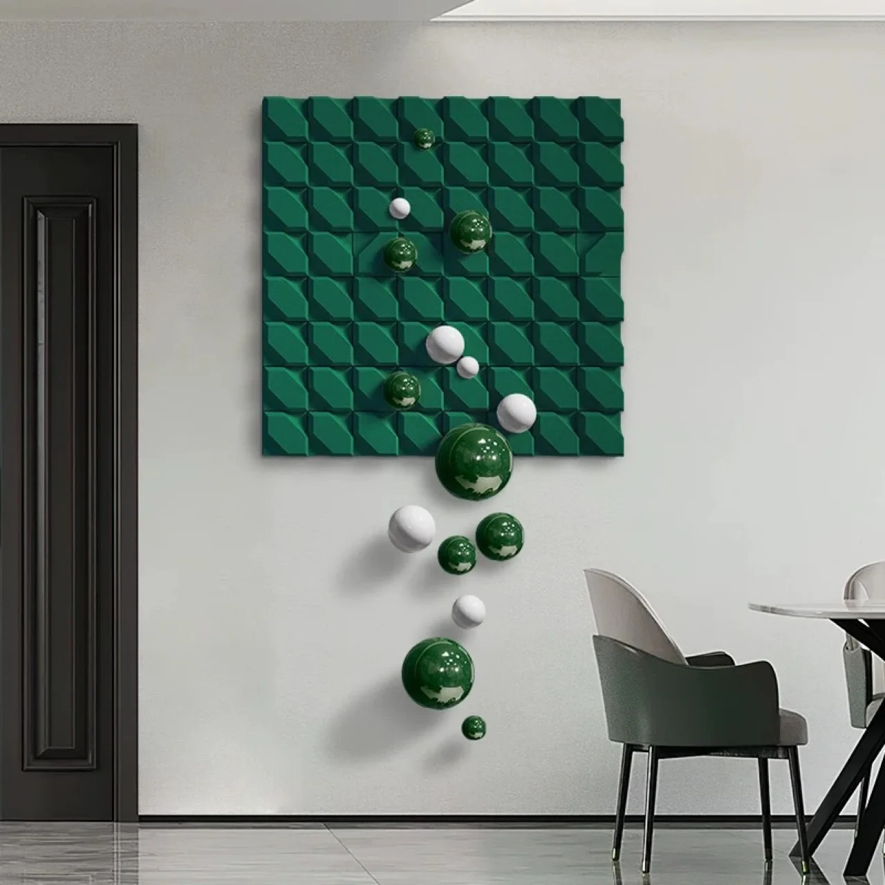 Modern high-end 3D three-dimensional metal ball physical painting model room abstract entrance corridor vertical version