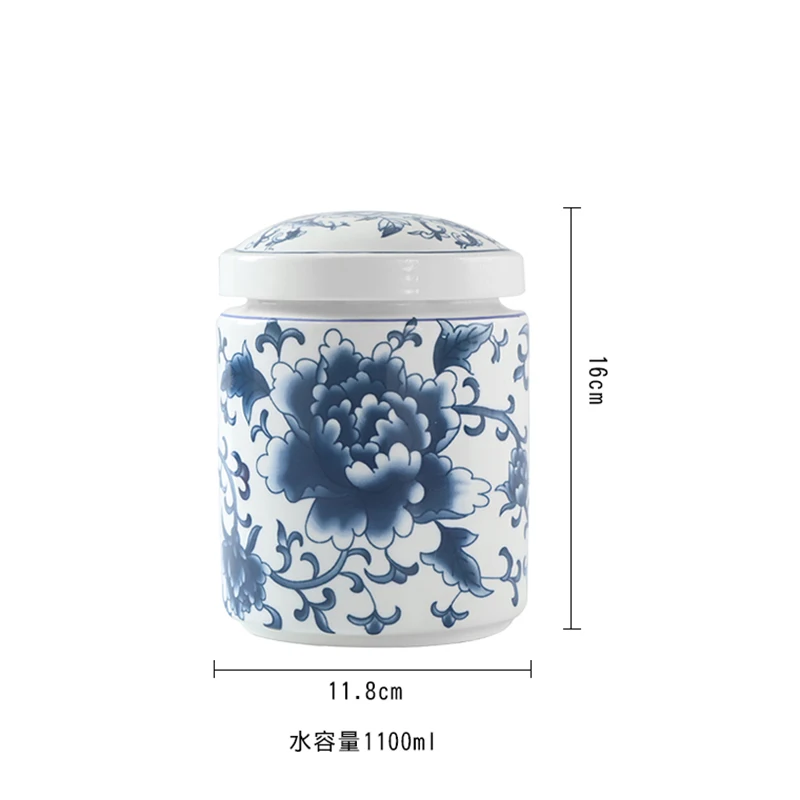 Blue and White Porcelain Jewelry Jar Cylindrical Ceramic Tea Coffee Bean Sealed Jar Mask Medicine Powder Bottle Home Container