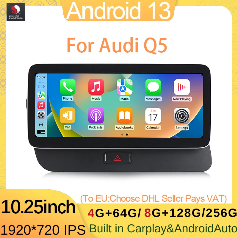 

10.25" Qualcomm 662 Android 13 Carplay For Audi Q5 09-17 Car GPS Navigation Multimedia Video Radio Player Stereo DSP Head Unit