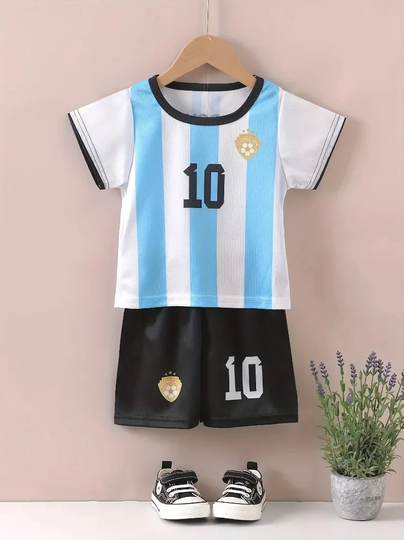 Two-Piece Summer Messi and Ronaldo Shirt 3d Printed Children\'s Football Training Set Boys Breathable Sweat-Absorbent Sportswear