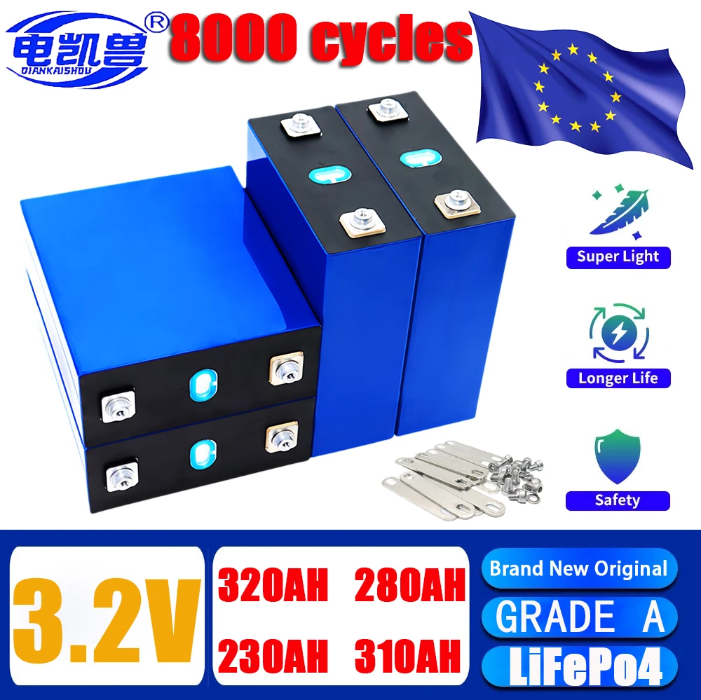 New A-grade 3.2V 320ah 310ah 280ah 105ah LiFePo4 Battery DIY 12V 24v RV marine energy storage vehicle grade rechargeable battery