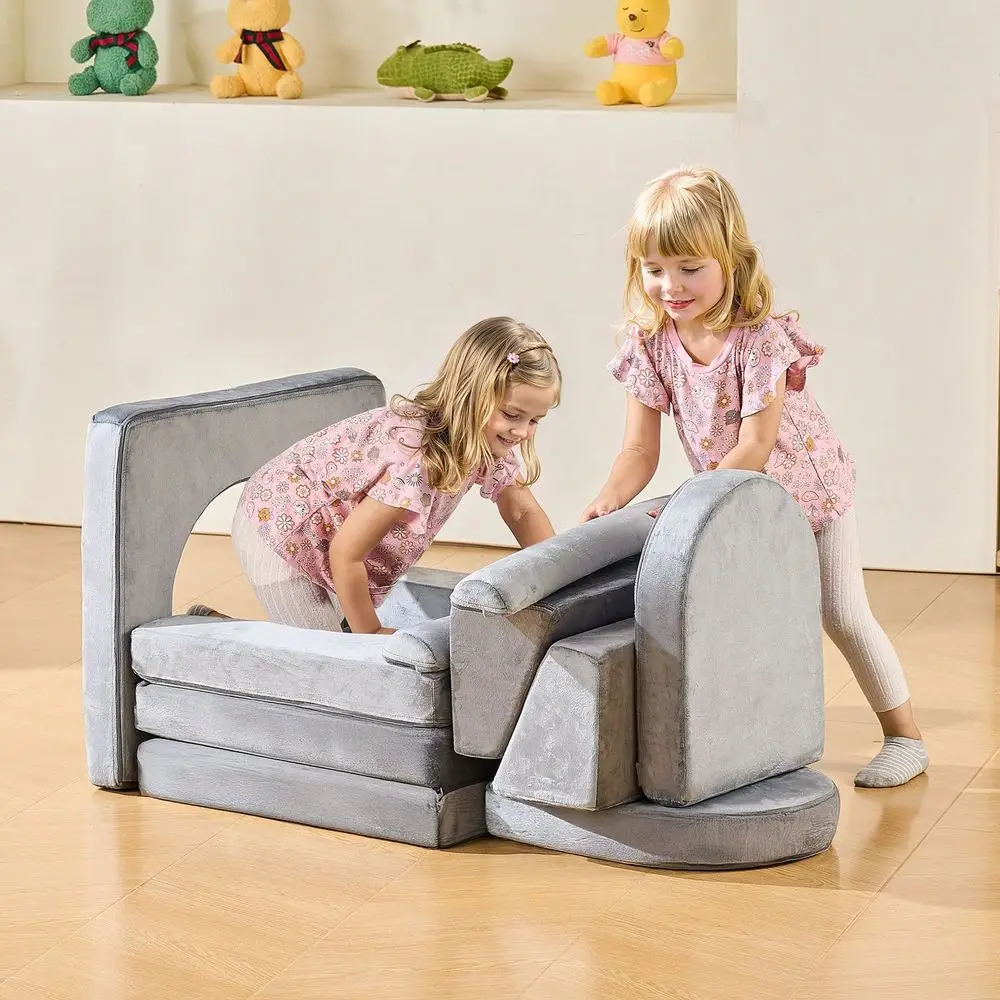

Kids Play Couch, Sectional Toddler Sofa With Armrests, 28D Sponge Short Pile, Convertible Kids Modular Couch DIY Creative Combi