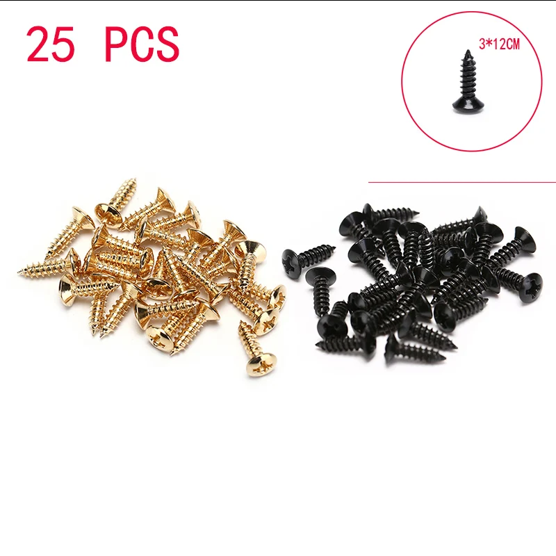 Electric Guitar Screws For Pickguard Back Plate Mount DIY Luthier Tool Gold Silver Balck 3 * 12mm 25Pcs