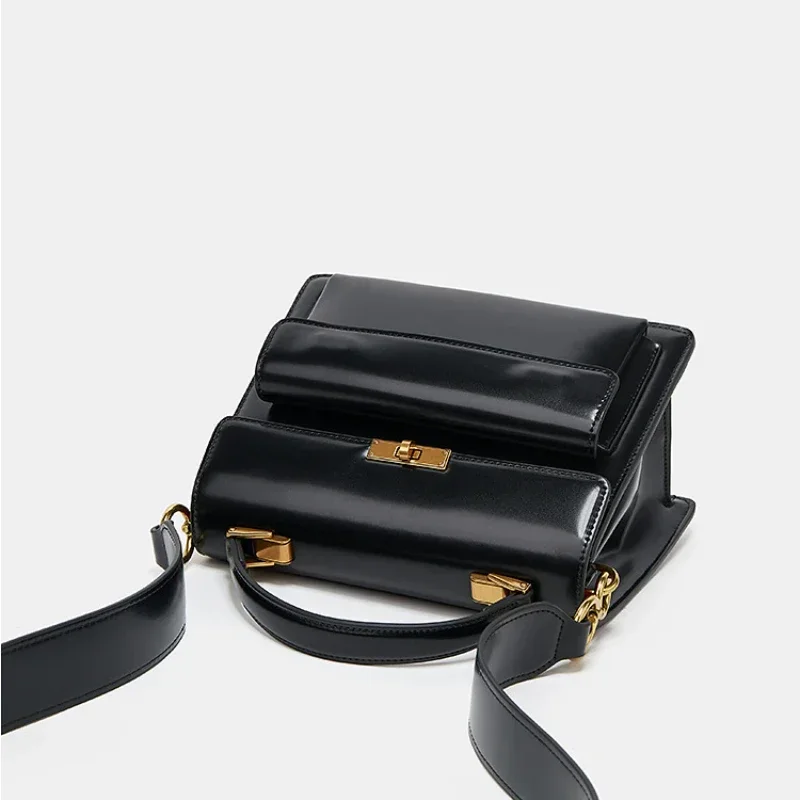 High Quality Messenger Bags For Women 2024 New Patent Leather Glossy Vintage Flap Square Bag Solid Color Wide Strap Shoulder Bag