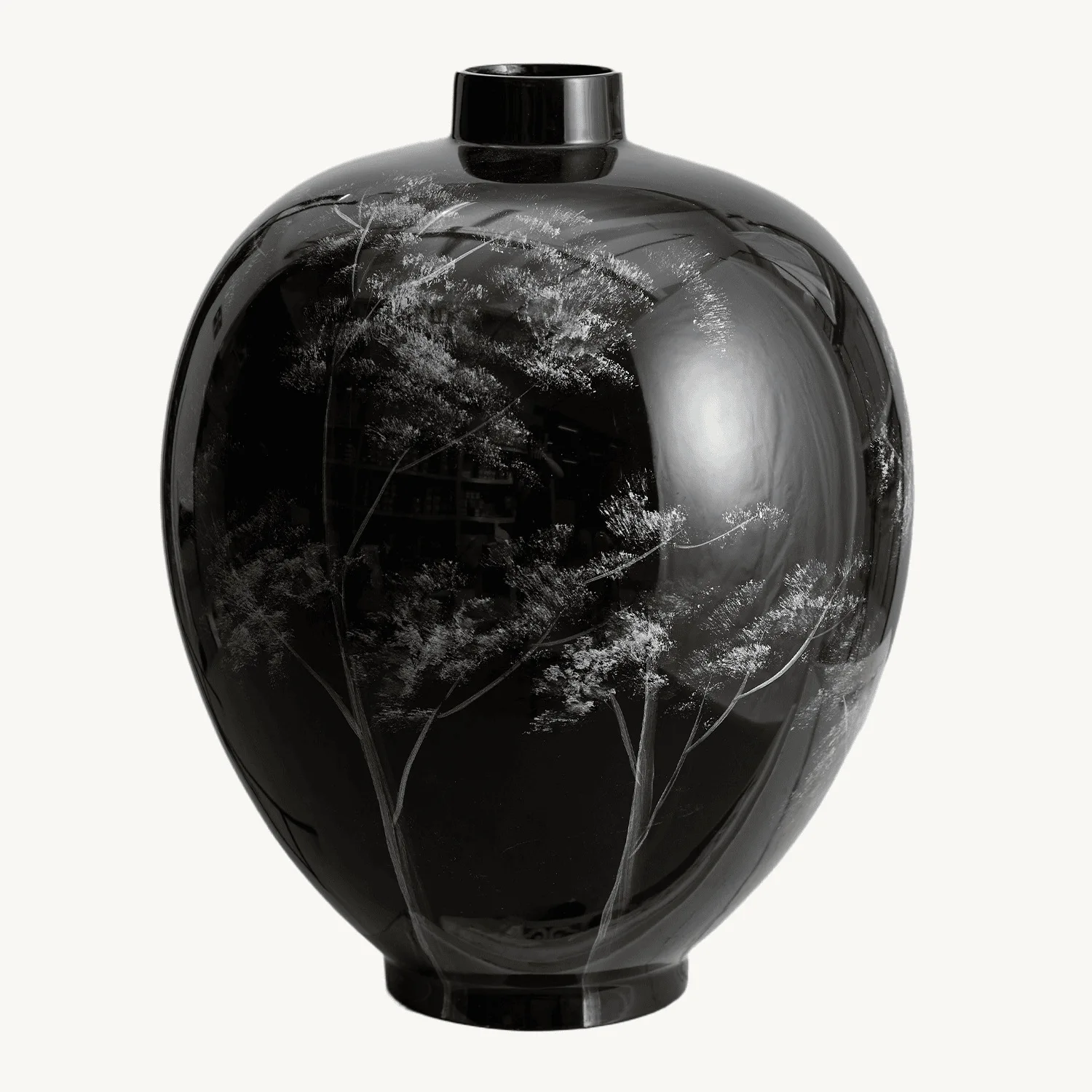 New Chinese Style Glossy Black Glaze Hand-painted Ceramic Vase Model Room Entrance Living Room Flower Ware Ornament