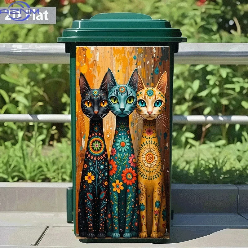 1pc Self-Adhesive Trash Can Sticker Compatible for Waste Bins, Walls - Modern Matte Removable Wallpaper with Cat & Other Patte