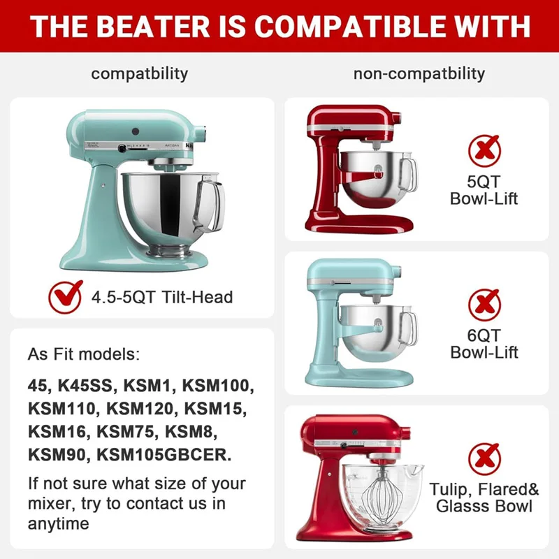 مضرب جانبي مرن لخلاط كيتشن ايد برأس إمالة 4.5-5 لتر، مرفق مجداف خلاط المطبخ مع مكشطة وعاء جانبي من السيليكون