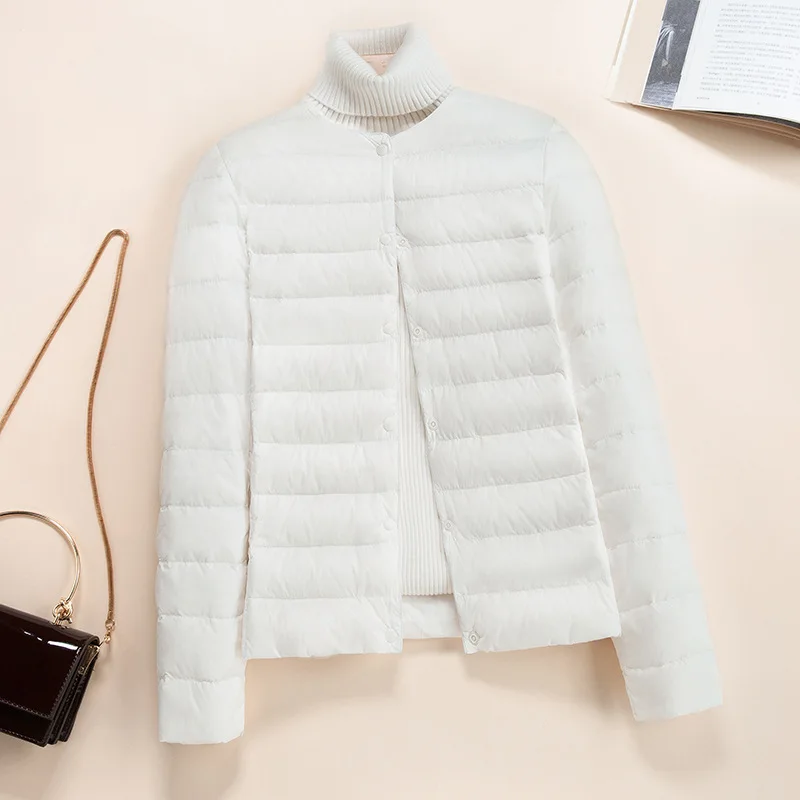 Women Short Lightweight Down Jacket, 2026 New Round‑Neck Thin Inner Liner Coat, Slim Fit Under‑Layer Wear, Plus Size Outerwear