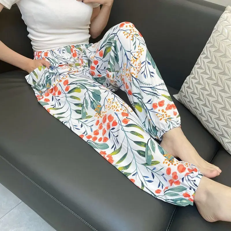 Women Boho Casual Trousers Summer Loose Pajamas Home Pants Thin Wide Leg Pants Fashion Oversized Sleeping Bottoms Korean Pants